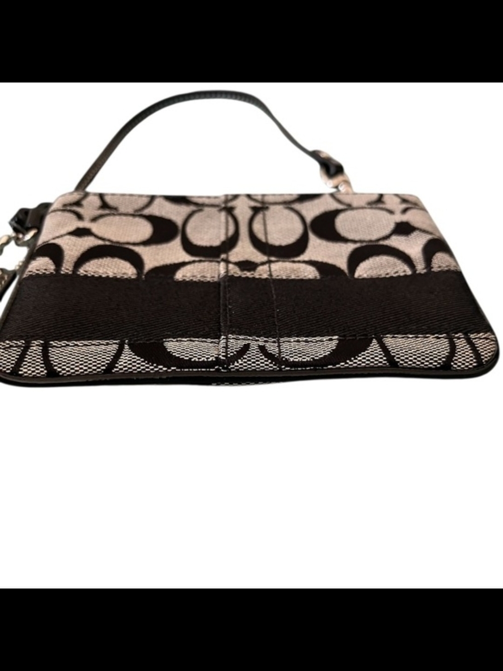 Coach NWT!  Black and Gray Signature Canvas Wristlet with Leather Trim - Picture 2 of 9